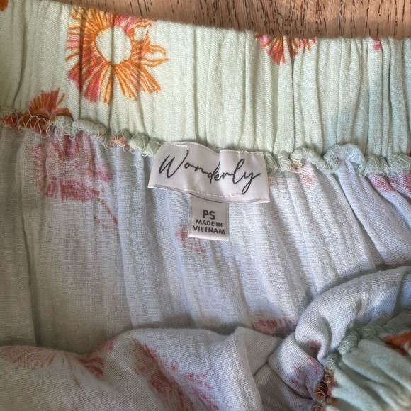 Wonderly Floral Puff Sleeve Mini Dress Green Orange Daisy Cotton Cottagecore PS - Picture 3 of 4